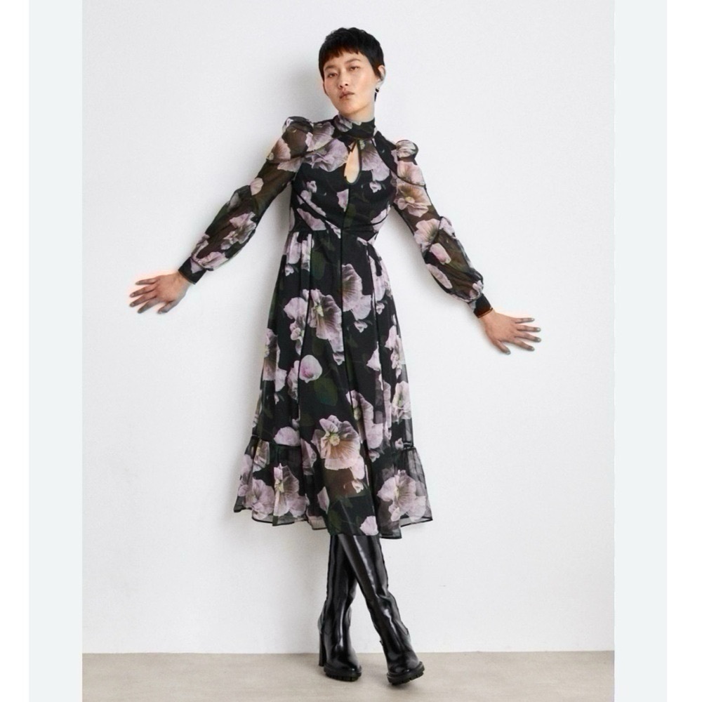 NEW Ted Baker Women’s Pohlley Ladder Trim Midi Dress Size 0 - Picture 1 of 11